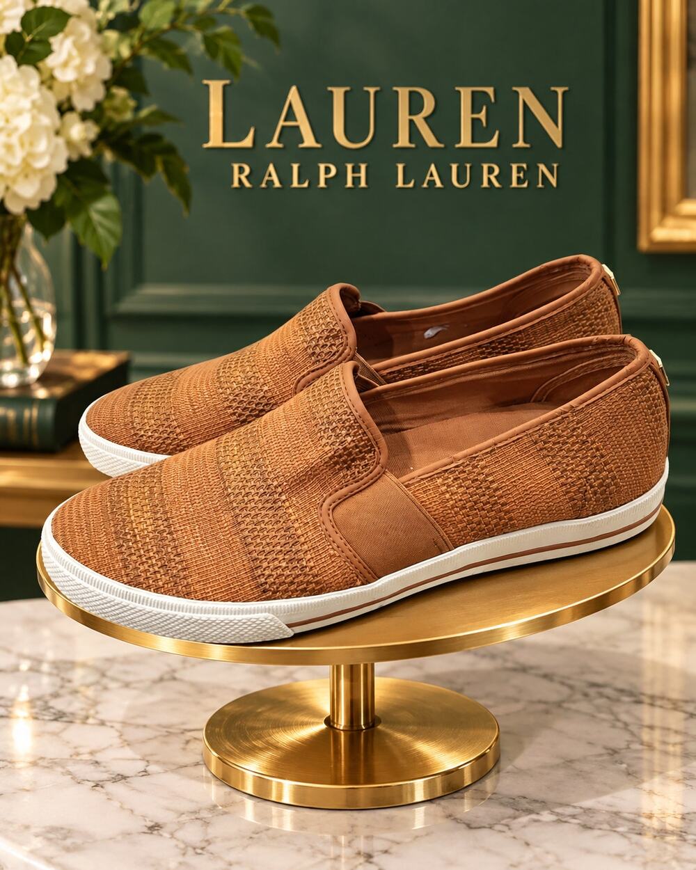 Lauren Ralph Lauren Jinny Tan Woven Slip-On Sneakers Women’s 9B